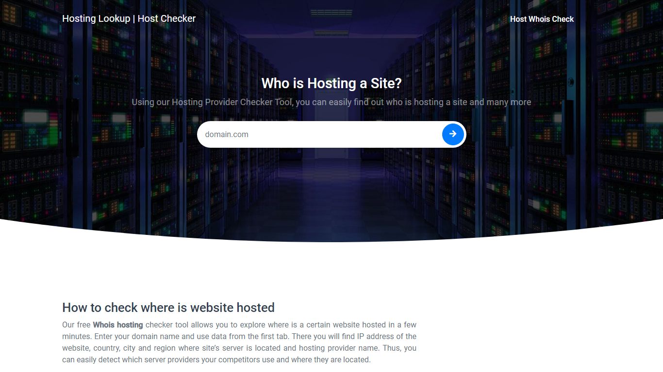 Hosting Lookup | Host Checker | Check Hosting Provider of Any Website